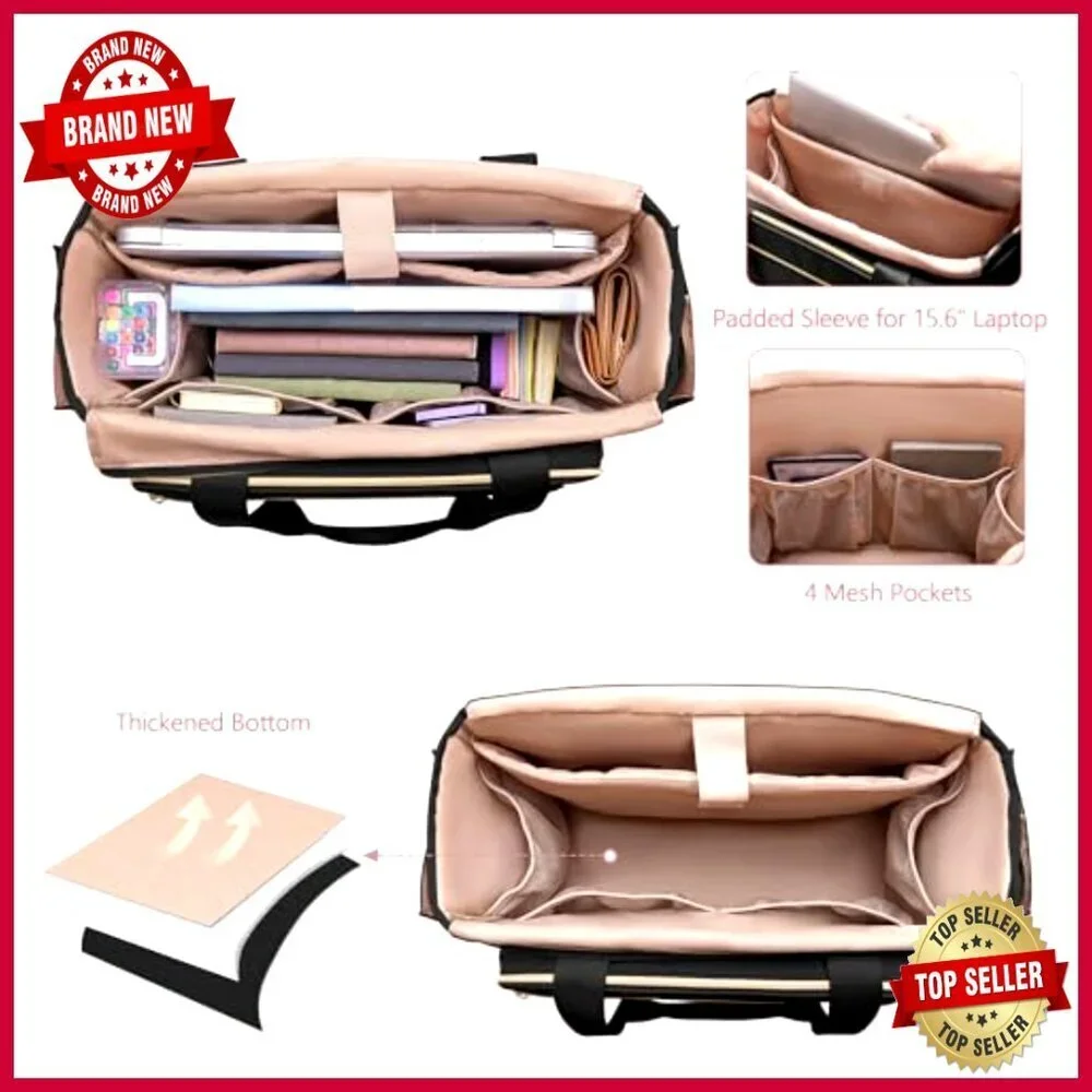 Large Teacher Tote Bag with File Organizer Pockets, Laptop Sleeve, Nylon